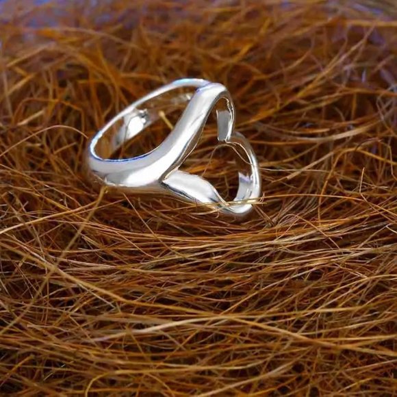 ❤️ 925 Sterling Silver Heart Band Ring Open Ring Ajustable Wide Band Line Rings - Picture 2 of 6